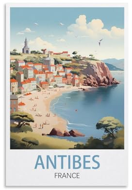 Antibes Frankreich, Vintage-Reiseposter, See, 30 x 45 cm, Leinwand-Kunst-Poster für Wohnzimmer, Dekoration, Gemälde für Heimdekoration