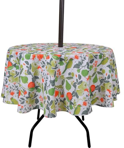 SUQ I OME Patio Outdoor Tablecloth with Umbrella Hole and Zipper,Garden Tablecloth for Host Backyard Parties, BBQs,Family Gatherings(Bird Plants,60'' Round with Zipper)