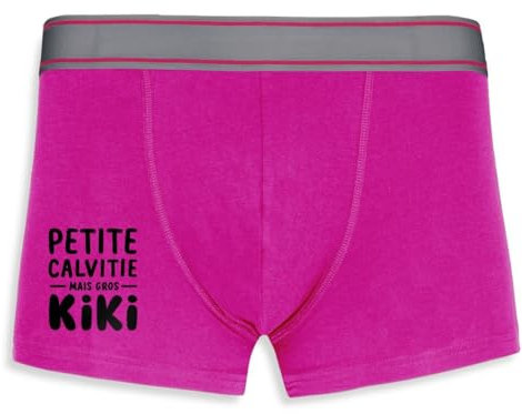 La French Touch Boxer Homme Humour Petite calvitie, Gros Kiki - Imprimé en France - Caleçon Homme Drole et Rigolo - Cadeau Humour Anniversaire Original (Rose, L)