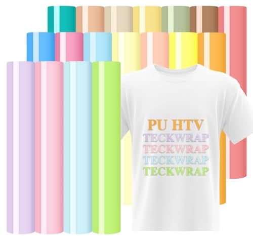 TECKWRAP Pastel Iron on Vinyl Boho Heat Transfer Vinyl 12 x 12 18 Assorted Pastel HTV Iron on Transfers for T-Shirts Clothing, Compatible with Heat Press Craft Cutters