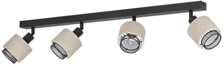 Eglo Ceiling Light Fitting Rosley, 4 Spots Ceiling lamp, Spotlight bar Made of Textile in Natural and Black Metal, Ceiling Light Fixture with E14 Socket