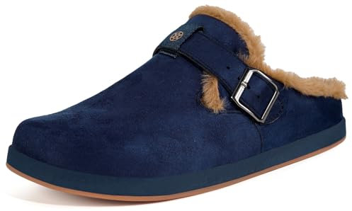Zuecos y Mules Hombre Mujer Zapatillas de casa Invierno Cómodos Ante Lined Clogs Zapatos de Casa Cálido Pantuflas de Interior Exterior, Azul Oscuro, 41 EU