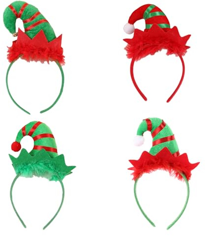 BORFUE 4pcs Elfenmütze Stirnband Weihnachten Stirnbänder Elfen Party Hüte Elfen Verkleidung Zubehör für Santa Party Karneval Kostüm
