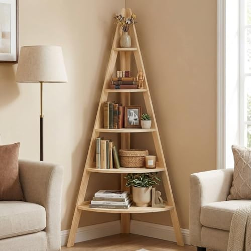 Vercraft Weihnachtsbaum-Bücherregal, 63 hoch, Weihnachtsdorfständer, 6 Etagen, Weihnachtsdorf-Display, Holz-Eckregal, Display-Plattformen für Weihnachten, Schlafzimmer, Wohnzimmer, Dekor