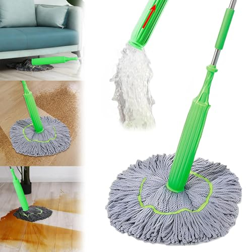 ZANWANXIN 2 in 1 Dehydrated Mop, Hands-Free Washing Self-Wringing Twist Mops for Floor Cleaning, Detachable Self Wringing Mop for Wet and Dry (A Set of Self-twisting Mop)