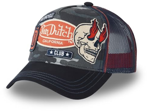 Von Dutch Kappe für Damen und Herren, Trucker-Kappe, mit Patches, verstellbar, blau, Einheitsgröße