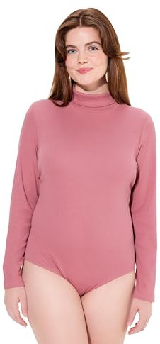 Ulla Popken Body in Jersey a Costine con Collo Alto, Maniche Lunghe e Cotone Biologico Rosa Antico 50+ 831838317-50+