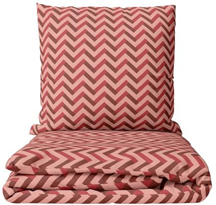 Leonado Vicenti 2tlg Bettwäsche Set 155x220 cm Baumwolle Rot Rosa Bordeaux Zick Zack Muster Weich Reißverschluss