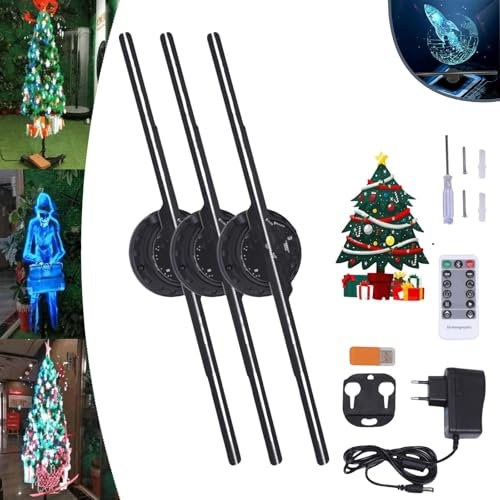 Ologramma 3D Led Fan Proiettore, 3D Fan Ologramma Proiettore Albero di Natale, Ologramma Pubblicità 3D, Per Negozio, Bar, Natale Halloween Party Pubblicità Eventi Display (3PCS)