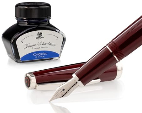 Cleo Skribent Classic Palladium, Füllhalter-Set, Patronen-Füllhalter, M-Feder und 30 ml Tinte blau