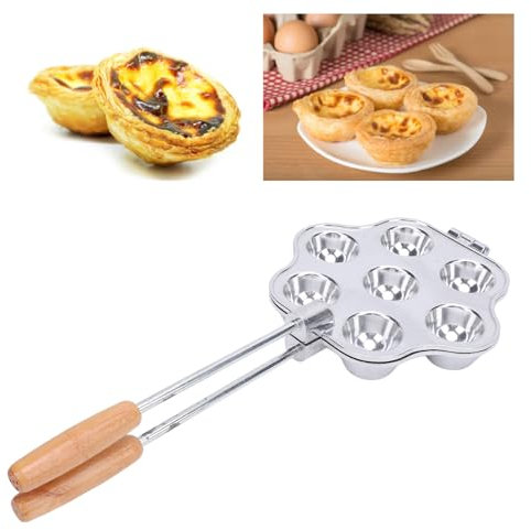 Teglia per crostata con 7 fori, in lega di alluminio, con manico, per piccole torte, budini, cupcake, muffin, tortine