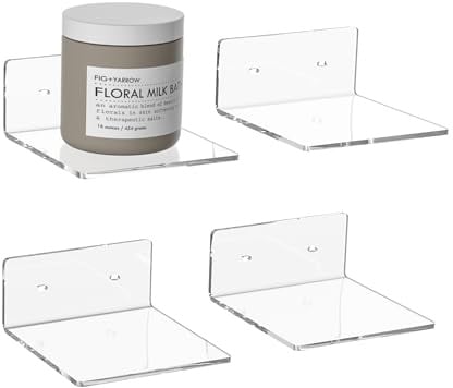 Hexsonhoma 15cm klare kleine Wandregale, Acryl schwimmendes Regal für kleinen Raum, Acryl Display Ledges für Funko Pop Figuren, Home Decor, Pflanzen, Smart Lautsprecher, Digitaluhr, 4-Pack