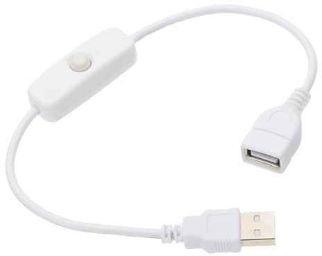 sourcing map USB Cable with ON/Off Button Switch, USB Male to Female Extension Cord 28cm White, for LED Desk Lamp LED Strip
