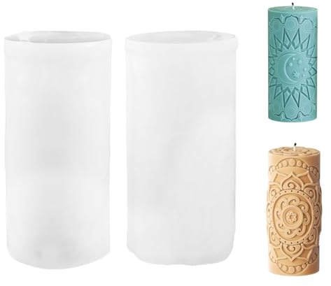 Cylinder Candle Molds,2 PCS 3D Silicone Carved Cylinder Candles Casting Mold for Candle Making Home Decor