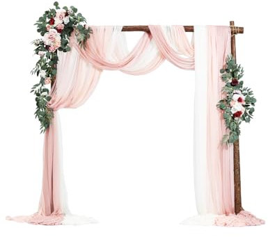 VEVOR Blumenset für Hochzeit Bogen, rosa Blumenset für Traubogen mit Vorhängen (5er-Set) – 2 Blumenarrangements, 3 transparente Vorhänge, für Zeremoniensträuße, Empfangshintergrunddekoration