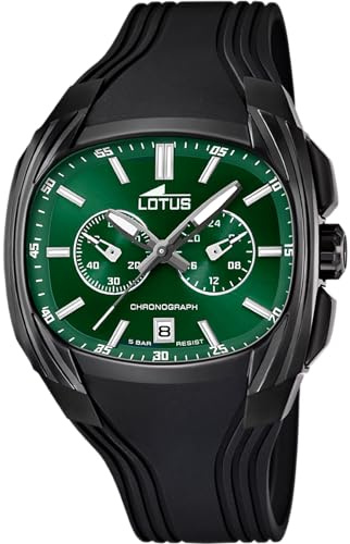 Lotus Herrenuhr Analog aus Kautschuk Schwarz | Quarzwerk, Chronograph, Kalender, Widerstandsfähiges Mineralglas, Wasserdicht 5 ATM 15757/G