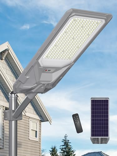 Ofuray Of-13000W Lampadaire Solaire Exterieur, 6500K Projecteur Led Extérieur Puissant, Spot Solaire avec Detecteur de Mouvement, IP67 Étanche Eclairage Lampes Solaires pour Garage, Jardins, Cour