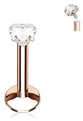 Stachelkleid Labret Herz Zirkonia Innengewinde 316l Lippe Ohr Piercing Stecker Chirurgenstahl Piercing