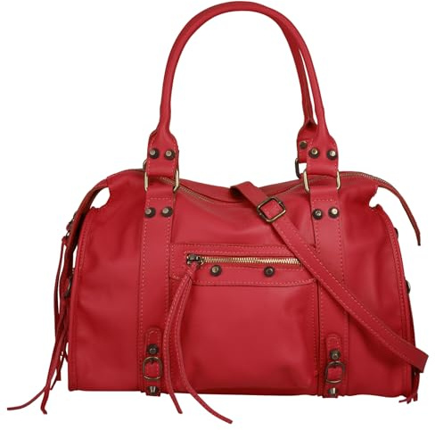 forty° Shopper Echt Leder Damen Made in Italy | Handtasche mit Nieten | Henkeltasche mit Fransen