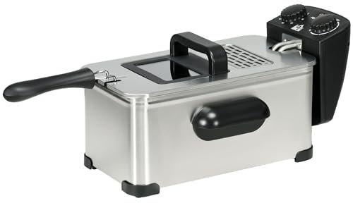 HOMCOM Friteuse à huile 3L avec température réglable, minuterie de 60 minutes, panier à huile amovible, fenêtre de visualisation et coupe-circuit de sécurité, 2000 W, acier inoxydable, argent et noir