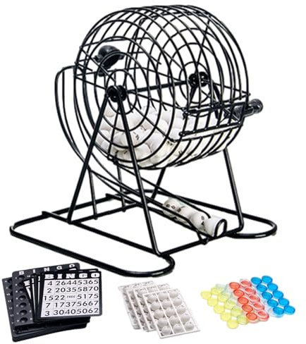 Fenayuu Bingo Spieleset, Bingo Spiel Metalltrommel 18 Bingotickets 75 Kugeln 150 Chips Spielbrett, Chips Für Familienfeiern, Gruppenpartys, Büro, Schule, Geburtstage, Feiertage & Veranstal