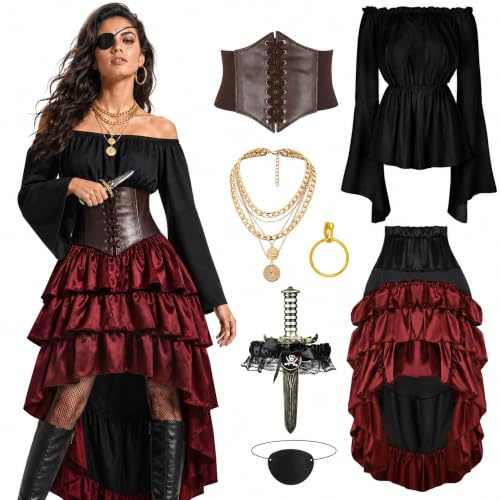 CICOCI Piratenkostüm für Damen, Renaissance-Korsett, Steampunk-Rock, Oberteil, Piraten-Zubehör, komplettes Halloween-Kostüm