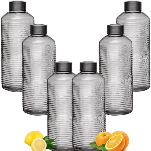 BELUKO Bottiglia di vetro per acqua, bottiglia vetro 1 litro, 1600ml, Caraffe succhi per frigorifero, brocca caraffa per bevande fredde (GRIGIO 1 LITRO (pack da 6))