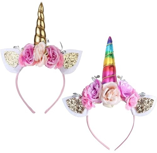 Sikweny 2 Pièces Serre Tete Femme Motif Licorne Taille Unique Serre Tete Fille Bande Élastique Ajustable Couleurs Vives pour Au Quotidien Jeux De Rôle Rendez-vous Galants Occasions Spéciales