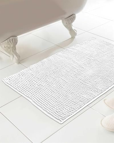 Kampala Hill Chenille Loop Bath Mat Non Slip Absorbent White 46x76cm