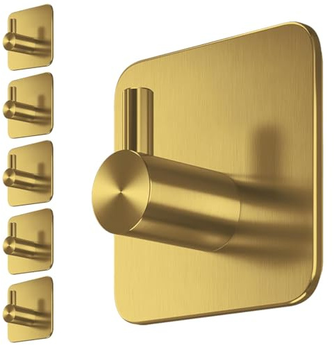 Badezimmer Zubehör, Handtuchhalter Gold Ohne Bohren, 5 Stück, Wasserfeste Badezimmer Handtuchhalter, Edelstahl Haken, Klebehaken Gold Für Bad, Küche, Extra-Starke Haken Selbstklebend, Handtuchhaken