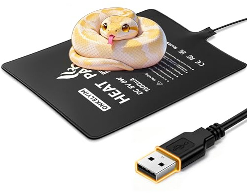 ONKELYIM Manta Termica Reptiles, 20x 20CM Manta Termica Terrario, Carga USB | para Terrarios: Tortugas, Serpientes, Lagartos, Gecos, y Anfibios Alfombrilla Calefactora para Reptiles(8W)