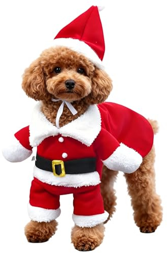 GWAWG Haustier-Weihnachtskostüm, Weihnachtsmann-Anzug mit Mütze, Katzen- und Hunde-Kapuzenpullover, Cosplay, Party-Outfit, modisches Neujahrskleidungszubehör für Haustiere, warm im Winter