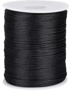 FSSTUD Cordon en satin tressé pour fabrication de bijoux - 1,5 mm x 100 m - Noir