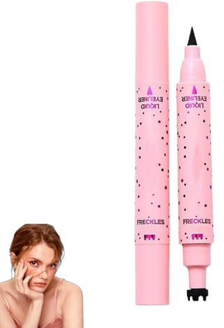 Wasserdichter 2 in 1 Freckles Pen,Langanhaltender Braun Sommersprossen Stift,Freckle Stamp mit Zwei Spitzen & Augenbrauenstift,Einfaches für Natürliche Mühelose Sunkissed Makeup (02 Mittlerer Farbton)
