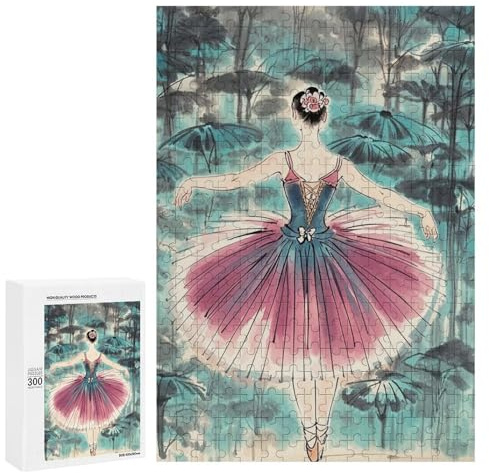 Adults Wooden Puzzles for Home Decor, Unique Shaped Classical Ballet Elegant Ballerina Puzzle with Exquisite Box, Personalized Wooden Jigsaw 300 PCS for Family Game Gift, Travel, Art Decor