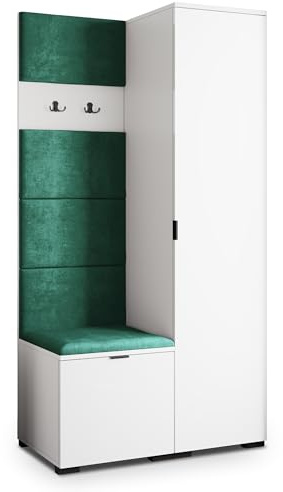Masseno Flugarderoben Set Lori, Kleiderschrank-Set mit Sitzbank, Garderobenschrank Flur mit 3 Regalböden, Weiß