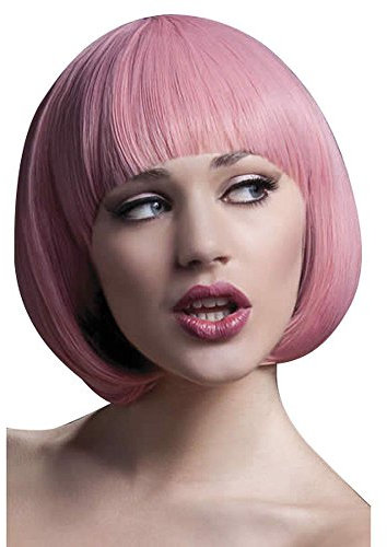 Smiffys Fever Kollektion, Mia Perücke, Pastellrosa, Kurzer Bob mit Pony, 25cm / 10in Halloween