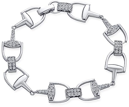 Bling Jewelry Pferd Trense Bits Pferdesport Link Armband Für Frauen Kuh Geschenk Cubic Zirkonia Cz Pave .925 Sterling Silber