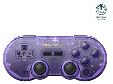 8Bitdo SN30 Pro Wireless Bluetooth Controller with Joysticks Rumble Vibration USB-C Cable Gamepad Compatible with Switch,Windows, Mac OS, Android, Steam (Crystal Purple)
