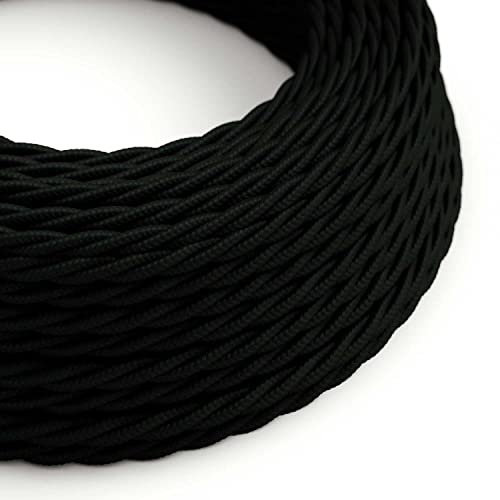 creative cables - Cavo Elettrico trecciato Rivestito in Tessuto Effetto Seta Tinta Unita Nero TM04-5 Metri, 2x0.75
