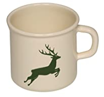 Riess, 0221-072, Emaille Topf mit Bördel, Kaffeebecher, Durchmesser 8cm, 0.375 Liter Inhalt, 3/8 Liter, LBH 11,1x8,8x8,4cm, Gew. 0,192kg (HIRSCH GRÜN)