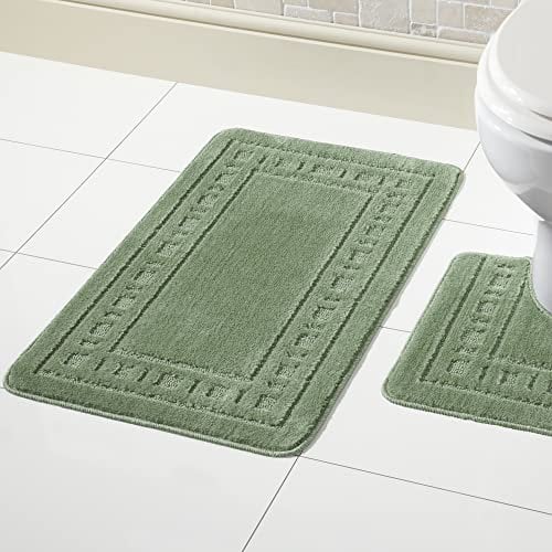 Olivia Rocco Miami 2 Piece Bath Mat & Pedestal Set, Non Slip Bathroom Set (Forest Green)