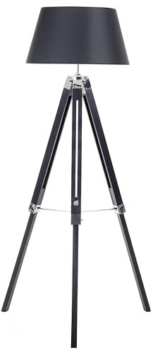 Beliani Modern Tripod Floor Lamp Black Tapered Drum Shade Fabric Black Base Madeira