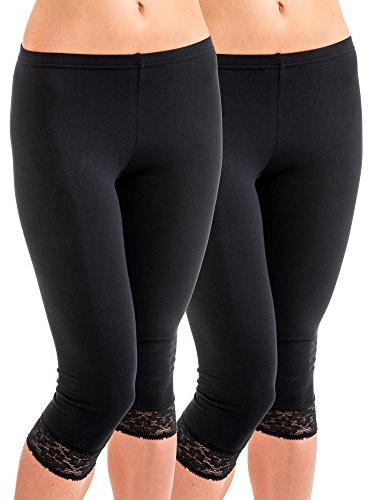 HERMKO 5722 2er Pack Damen 3/4-Leggings mit Spitze