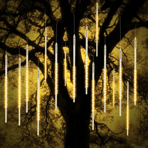 Christmas Lights Outdoor, Meteor Shower Lights 50cm/20inch 10 Spiral Tubes | Outdoor Decor, Waterproof Frost‑resistant Shock‑resistant,3.15m Lit Length 540 LEDs, for Holiday Party Window, WarmWhite