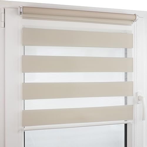 Deco4Me Doppelrollo Klemmfix ohne Bohren (140 x 200 cm, Beige) - Duo Rollo lichtdurchlässig - blickdichte Rollos für Fenster ohne Bohren - Klemmrollo, Fensterrollo, Innenrollo (Stoffbreite 136 cm)