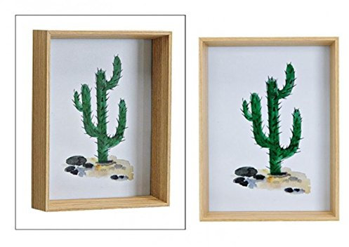 Bilderrahmen mit Kaktus - für Fotos bis 13x18 - moderner Holzrahmen Bilderrahmen - h19b14t4cm