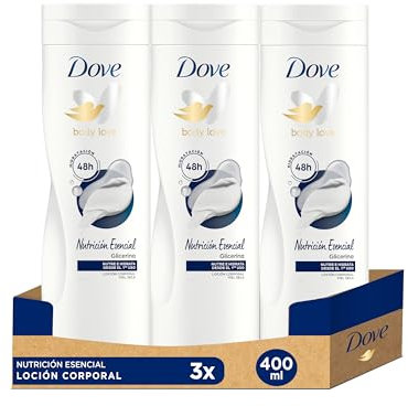 Dove Crema Hidratante Corporal Nutrición Duradera para Piel Seca con Sérum Restaura Ceramidas, Pack de 3 x 400 ml