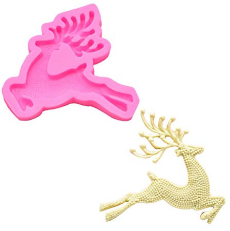 BESTonZON Silikon Kuchenformen Backform Süßigkeiten Schokoladen Fondant Muffin Silikonform Weihnachten Rentier Deko (Rosa)