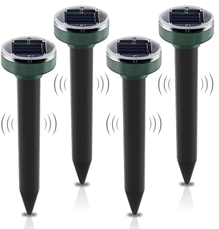 ONEVER Solar Mole Repellent, 4 Pack Ultrasonic Solar Power Animals Repeller Waterproof for Outdoor Garden Lawn Yard Get Rid of Moles Voles Gophers Rats Rodents